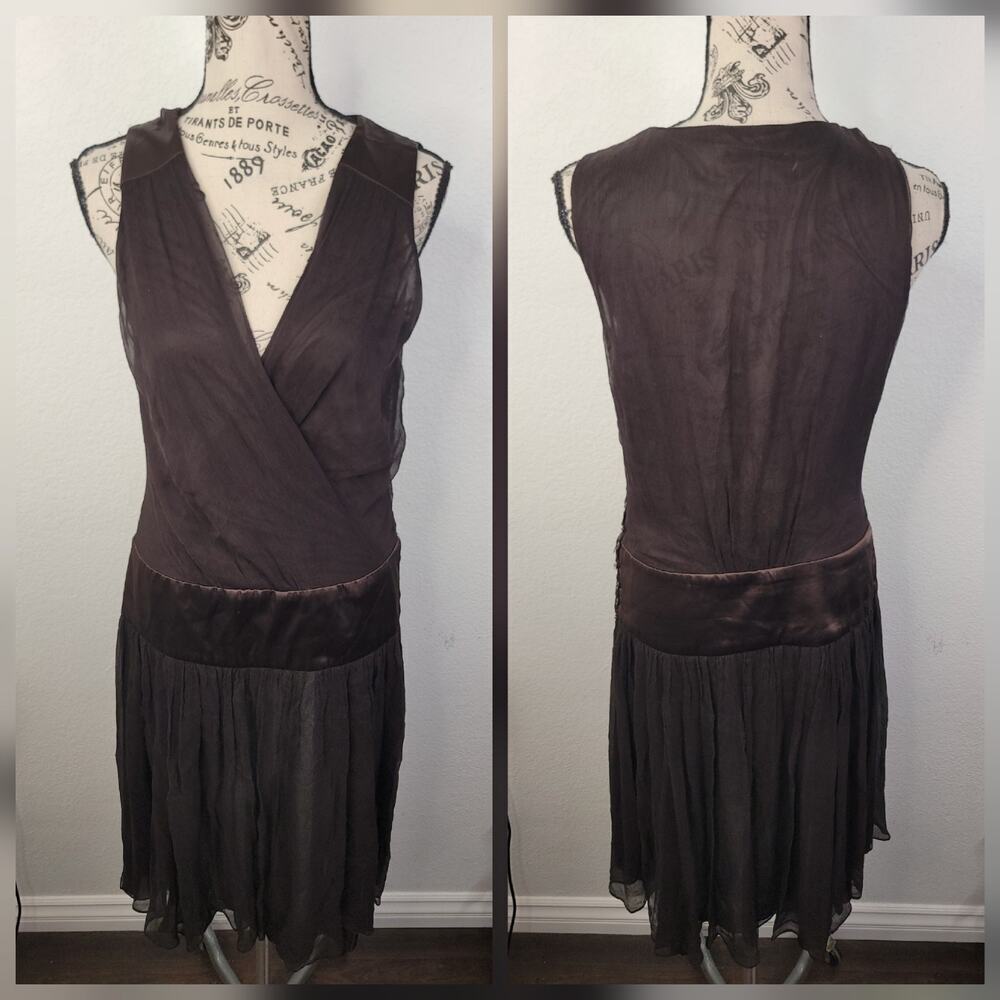 Zara Basic Midi Dress Womens SZ S Silk Blend Drop Waist Fairy Brown Whimsygoth
